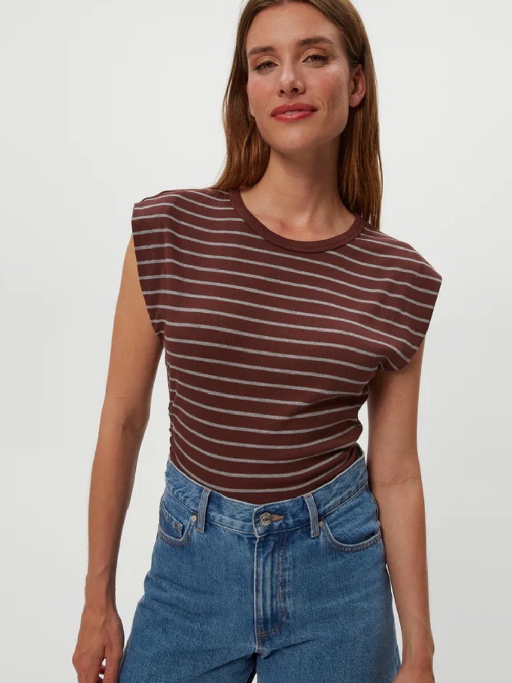 Michael Stars Joni Crew Neck Power Shoulder Top